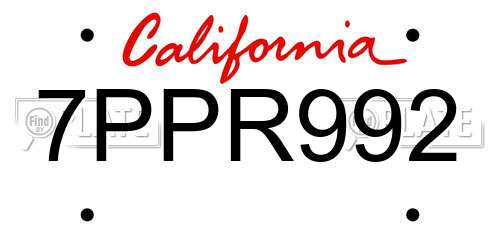 7PPR992 California License Plate