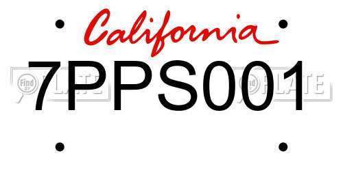 7PPS001 California License Plate
