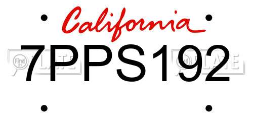 7PPS192 California License Plate