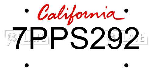 7PPS292 California License Plate