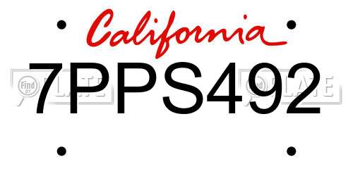 7PPS492 California License Plate