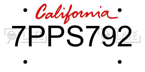7PPS792 California License Plate