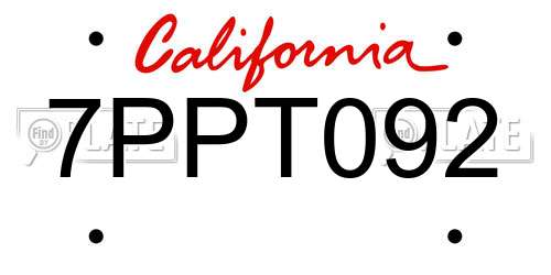 7PPT092 California License Plate