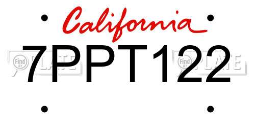 7PPT122 California License Plate