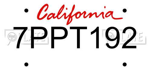 7PPT192 California License Plate
