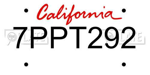 7PPT292 California License Plate