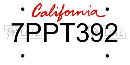 7PPT392 California License Plate