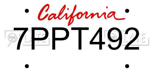 7PPT492 California License Plate