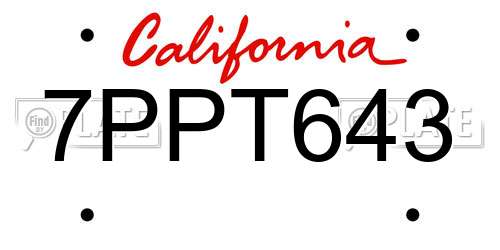 7PPT643 California License Plate