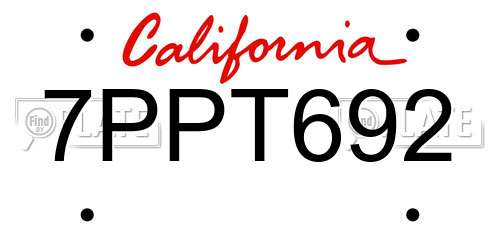 7PPT692 California License Plate