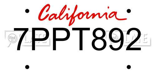 7PPT892 California License Plate