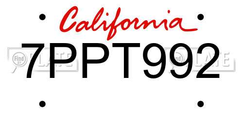 7PPT992 California License Plate