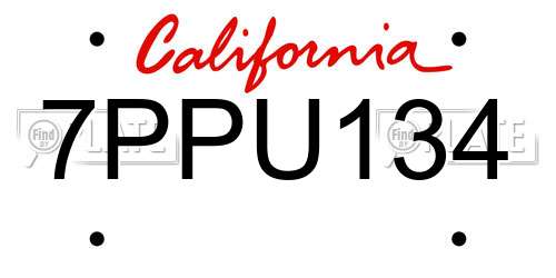 7PPU134 California License Plate