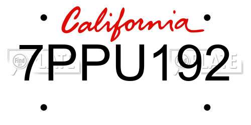 7PPU192 California License Plate