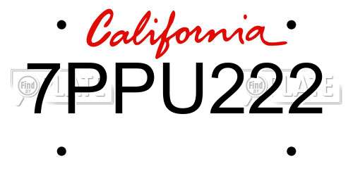7PPU222 California License Plate
