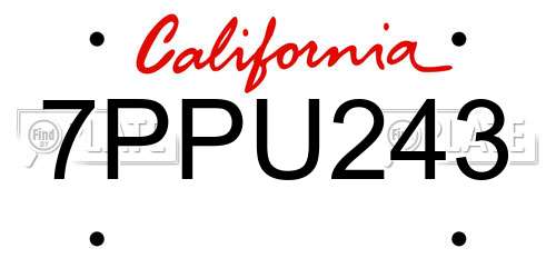 7PPU243 California License Plate