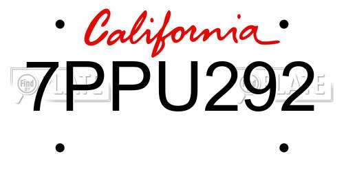 7PPU292 California License Plate