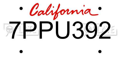 7PPU392 California License Plate