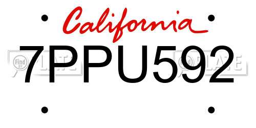 7PPU592 California License Plate