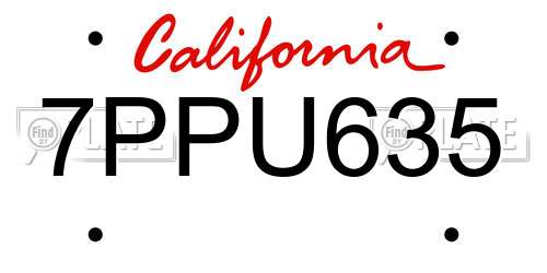 7PPU635 California License Plate