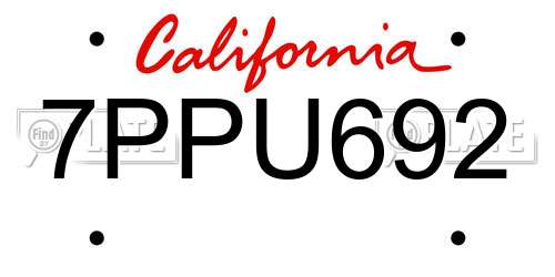 7PPU692 California License Plate