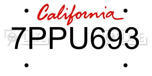 7PPU693 California License Plate