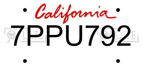 7PPU792 California License Plate