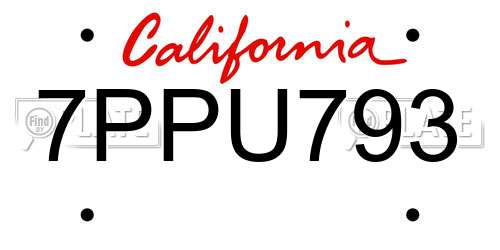 7PPU793 California License Plate