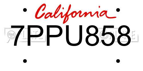 7PPU858 California License Plate