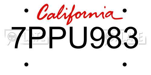 7PPU983 California License Plate