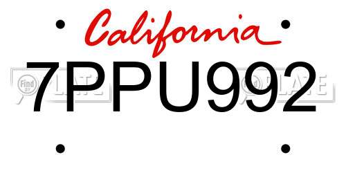 7PPU992 California License Plate