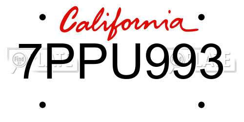7PPU993 California License Plate