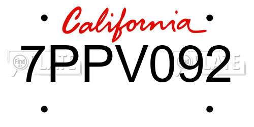 7PPV092 California License Plate