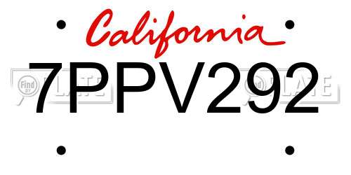 7PPV292 California License Plate