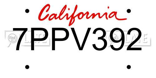 7PPV392 California License Plate