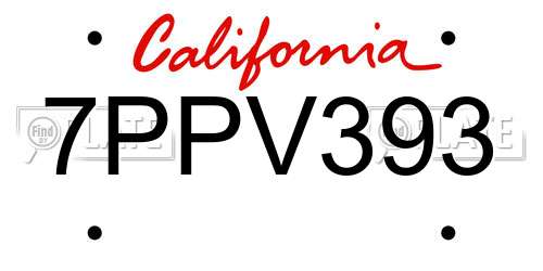 7PPV393 California License Plate