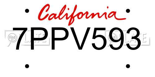 7PPV593 California License Plate