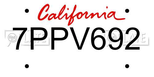 7PPV692 California License Plate