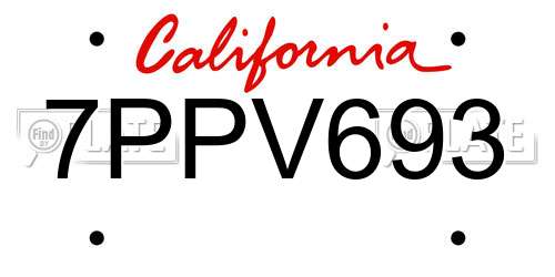 7PPV693 California License Plate