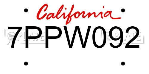 7PPW092 California License Plate