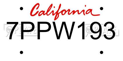 7PPW193 California License Plate