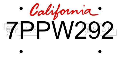 7PPW292 California License Plate