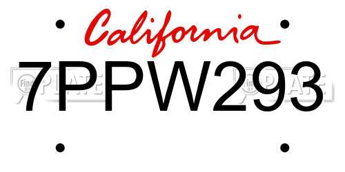 7PPW293 California License Plate