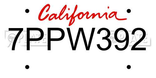 7PPW392 California License Plate
