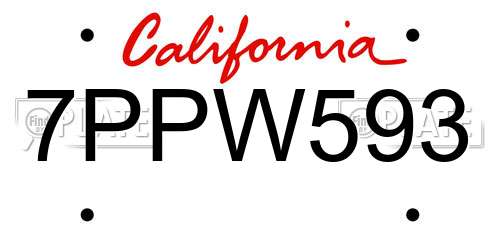 7PPW593 California License Plate