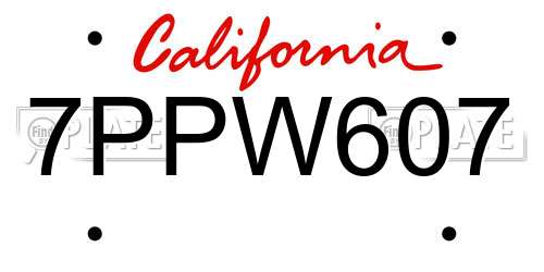 7PPW607 California License Plate