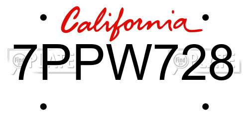 7PPW728 California License Plate