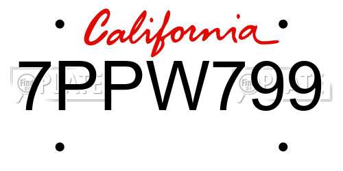 7PPW799 California License Plate
