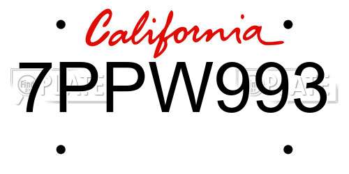 7PPW993 California License Plate