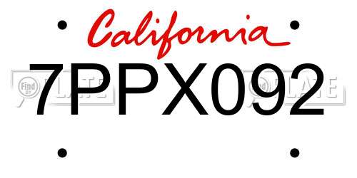 7PPX092 California License Plate
